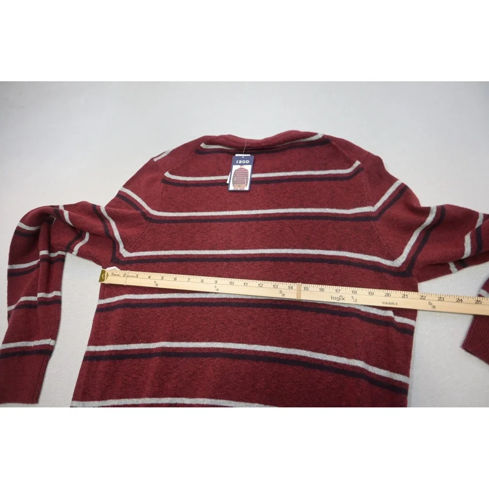 Izod Sweater Mens Large‎ Burgundy Striped Crewneck Cotton Blend Casual NWT